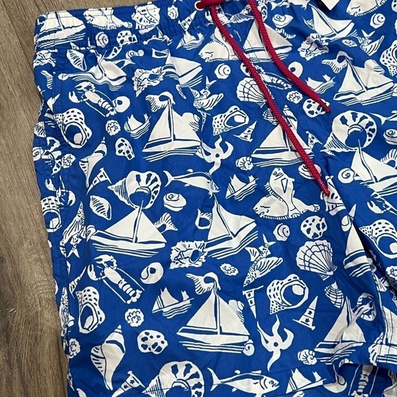 NWT J. Crew Size M 6” Stretch Swim Trunks Blue Lobster Sailboat Shell Summer - Picture 6 of 10